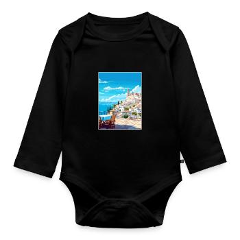 Ibiza Spanien Vintage Reiseposter WPA Souvenir - Baby Bio-Langarm-Body - Schwarz - Vorne