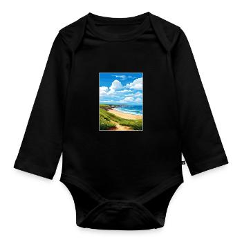 Sennen Cove Cornwall Vintage Reiseposter WPA Kunst - Baby Bio-Langarm-Body - Schwarz - Vorne