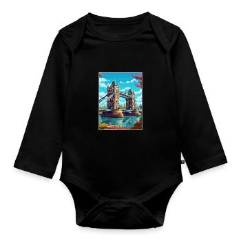 Tower Bridge England Vintage Reiseposter WPA Kunst - Baby Bio-Langarm-Body - Schwarz - Vorne