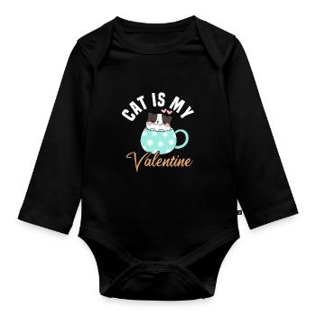 my cat is my valentine - Baby Bio-Langarm-Body - Schwarz - Vorne