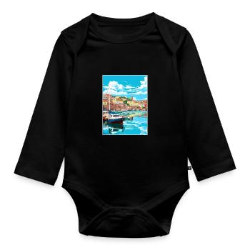 Brixham Angleterre Royaume-Uni Vintage voyage affiche Souvenir - Body Bébé bio manches longues - noir - Devant