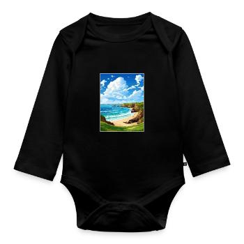 Porthcurno Cornwall Vintage Reiseposter Souvenir - Baby Bio-Langarm-Body - Schwarz - Vorne