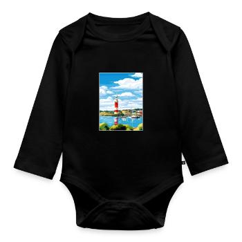 Plymouth England Vintage Reiseposter Souvenir - Baby Bio-Langarm-Body - Schwarz - Vorne