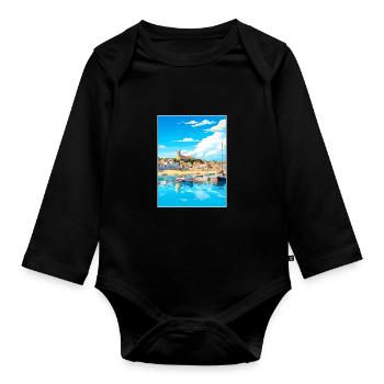 Penzance Cornwall Vintage voyage affiche Souvenir - Body Bébé bio manches longues - noir - Devant