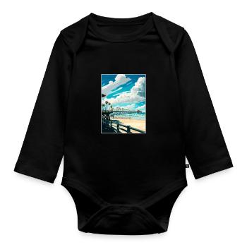 Huntington Beach Californie Vintage affiche de voyage - Body Bébé bio manches longues - noir - Devant