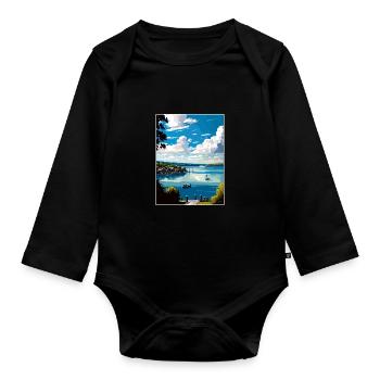 Skaneateles Lake New York State Travel Poster - Organic Longsleeve Baby Bodysuit - black - Front