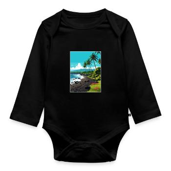 Punaluu Black Sands Beach Hawaii Travel Poster - Organic Longsleeve Baby Bodysuit - black - Front