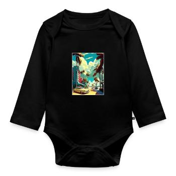 South Beach Florida Vintage Travel Poster Souvenir - Organic Longsleeve Baby Bodysuit - black - Front