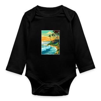 North Shore Hawaii Vintage Travel Poster Souvenir - Organic Longsleeve Baby Bodysuit - black - Front