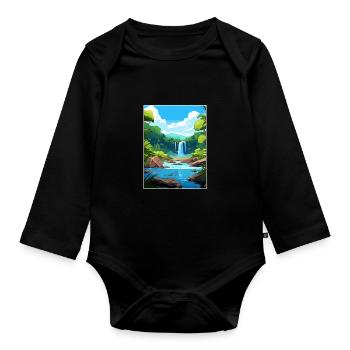 Daintree Rainforest Australia Deco Travel Poster - Organic Longsleeve Baby Bodysuit - black - Front