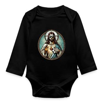 Jesus Fußball Geschenk Lustiger Fußball Gott Jesus Geschenk - Baby Bio-Langarm-Body - Schwarz - Vorne