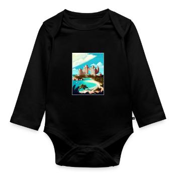 Atlantis Paradise Caribbean Vintage Travel Poster - Organic Longsleeve Baby Bodysuit - black - Front