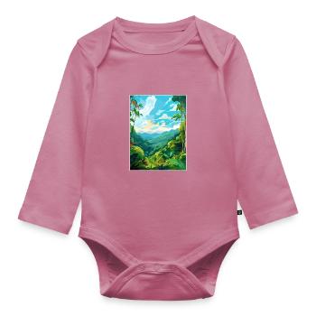 Amazone Rainforest Vintage Travel Poster Souvenir - Organic Longsleeve Baby Bodysuit - mauve - Front