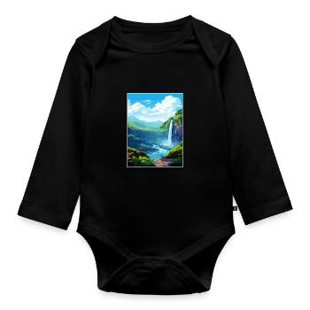 La Fortuna Wasserfall Vintage Reiseposter WPA Kunst - Baby Bio-Langarm-Body - Schwarz - Vorne