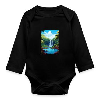 Rio Celeste Wasserfall Vintage Reiseposter WPA - Baby Bio-Langarm-Body - Schwarz - Vorne