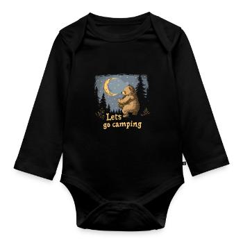 Lets Go Camping Bear - Organic Longsleeve Baby Bodysuit - black - Front