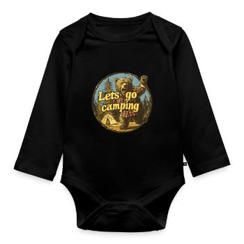 Lets Go Camping Bear - Organic Longsleeve Baby Bodysuit - black - Front