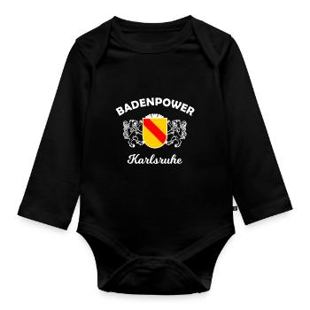Die Heimatstadt Karlsruhe - Baby Bio-Langarm-Body - Schwarz - Vorne