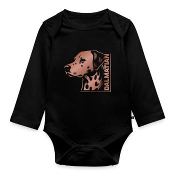 Dalmatien Portrait Dessin Tête Rose Or - Body Bébé bio manches longues - noir - Devant