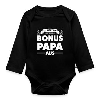 Bonus Papa Familie Bonuspapa Geschenk - Baby Bio-Langarm-Body - Schwarz - Vorne