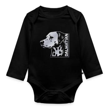 Dalmatien Portrait Dessin Tête Argent - Body Bébé bio manches longues - noir - Devant