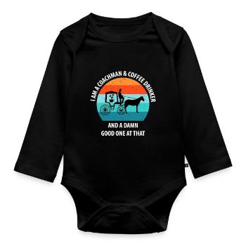 Coachman Carriage Horse-drawn carriage Coffee - Organic Longsleeve Baby Bodysuit - black - Front