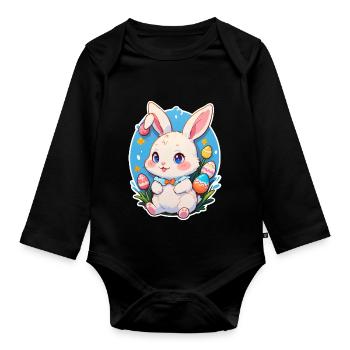 Lapin de Pâques mignon et enfantin - Body Bébé bio manches longues - noir - Devant