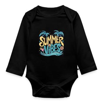 Summer Vibes Soleil Vacances Palmiers - Body Bébé bio manches longues - noir - Devant