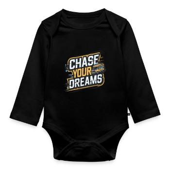 RV Caravan Saying Chase Your Dreams Holiday - Organic Longsleeve Baby Bodysuit - black - Front