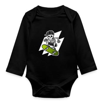 Skeleton Skull Skater Skateboarder Skateboarder - Organic Longsleeve Baby Bodysuit - black - Front