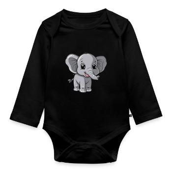 Look mignon de bébé éléphant gris - Body Bébé bio manches longues - noir - Devant