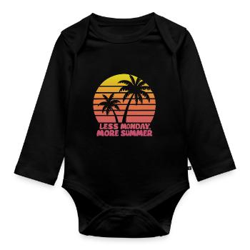 Retro sunset with palm trees and saying - Organic Longsleeve Baby Bodysuit - black - Front