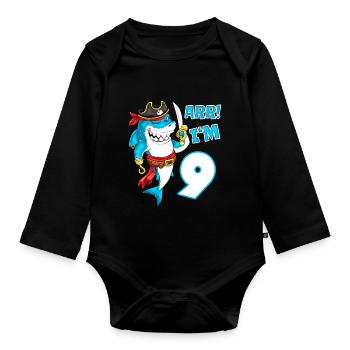 9. Geburtstag Hai Piraten Jungen Kinder - Baby Bio-Langarm-Body - Schwarz - Vorne