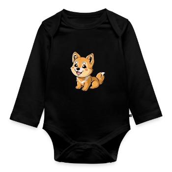 Entdecke Den Charmanten Dingo Welpen - Baby Bio-Langarm-Body - Schwarz - Vorne