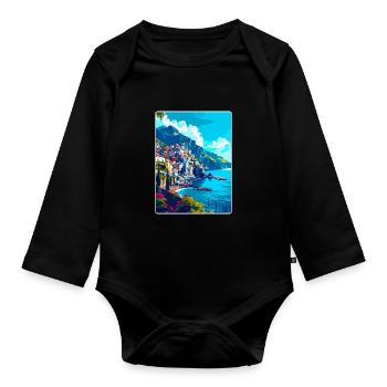 Amalfi Italie Affiche de voyage vintage WPA Souvenir - Body Bébé bio manches longues - noir - Devant