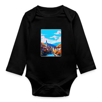 Sarajevo Bosnia Herzegovina Vintage Travel Poster - Organic Longsleeve Baby Bodysuit - black - Front