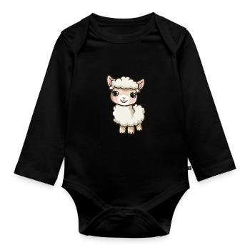 Alpaga mignon avec de grands yeux - Body Bébé bio manches longues - noir - Devant