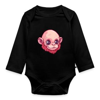 Uakari monkey face with big eyes - Organic Longsleeve Baby Bodysuit - black - Front