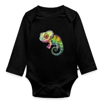 Colorful Chameleon Fantasy Creature - Organic Longsleeve Baby Bodysuit - black - Front
