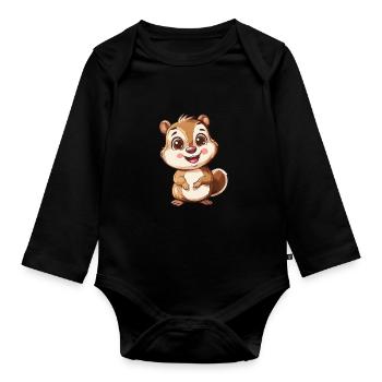 Cute Smiling Chipmunk - Organic Longsleeve Baby Bodysuit - black - Front