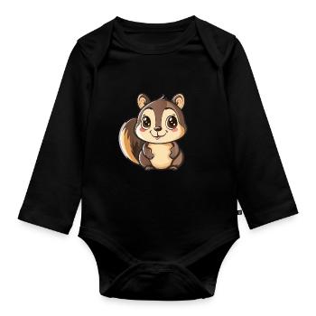 Cute Cartoon Chipmunk Friends - Organic Longsleeve Baby Bodysuit - black - Front