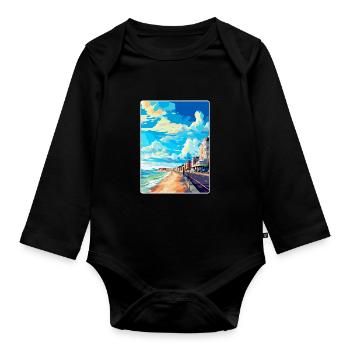 Hove England Uk Vintage Reiseplakat Souvenir WPA - Baby Bio-Langarm-Body - Schwarz - Vorne