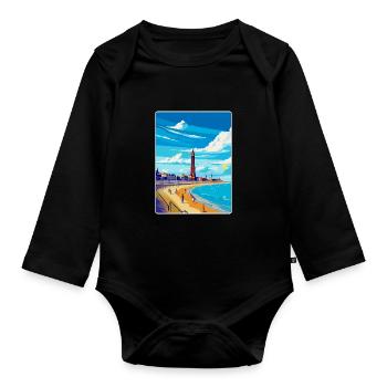 Blackpool Uk Vintage Reiseposter WPA Souvenir - Baby Bio-Langarm-Body - Schwarz - Vorne