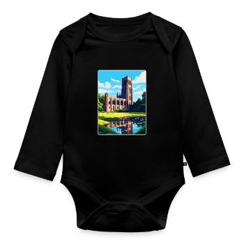 Fountains Abbey North Yorkshire Travel Poster WPA - Organic Longsleeve Baby Bodysuit - black - Front