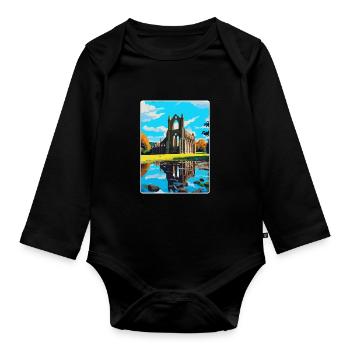 Bolton Abbey England Uk Reise Poster Souvenir WPA - Baby Bio-Langarm-Body - Schwarz - Vorne