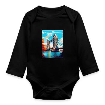 Tower Bridge Angleterre Royaume-Uni Affiche de voyage Souvenir WPA - Body Bébé bio manches longues - noir - Devant