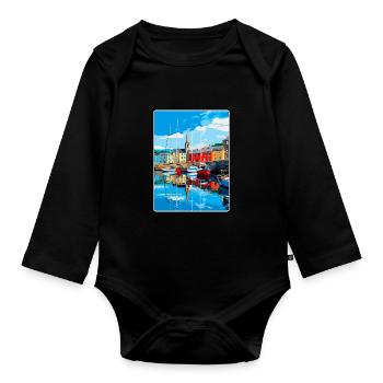 Padstow Cornwall, England, Vereinigtes Königreich, Reiseposter, Souvenir - Baby Bio-Langarm-Body - Schwarz - Vorne
