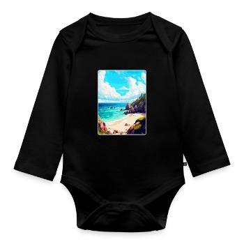 Porthcurno England Uk Travel Poster Souvenir WPA - Organic Longsleeve Baby Bodysuit - black - Front
