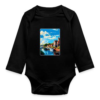 Woodbridge England Uk Travel Poster Souvenir WPA - Organic Longsleeve Baby Bodysuit - black - Front