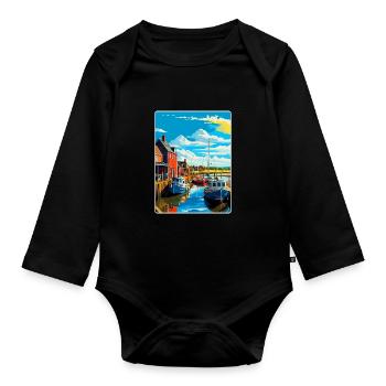 Whitstable Harbour, England, Vereinigtes Königreich, Reiseposter, WPA - Baby Bio-Langarm-Body - Schwarz - Vorne